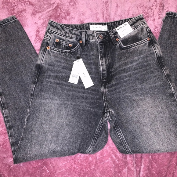 TOPSHOP High Waisted Mom Jeans Washed Black Tapered 28 x 30 - NWT - Picture 7 of 7